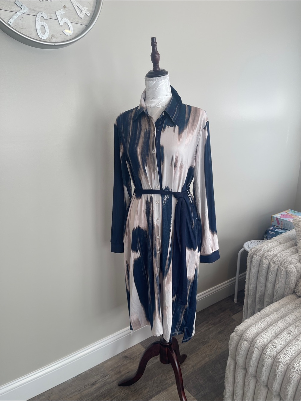LuLaRoe Navy and Cream Brushstroke Shirt Dress